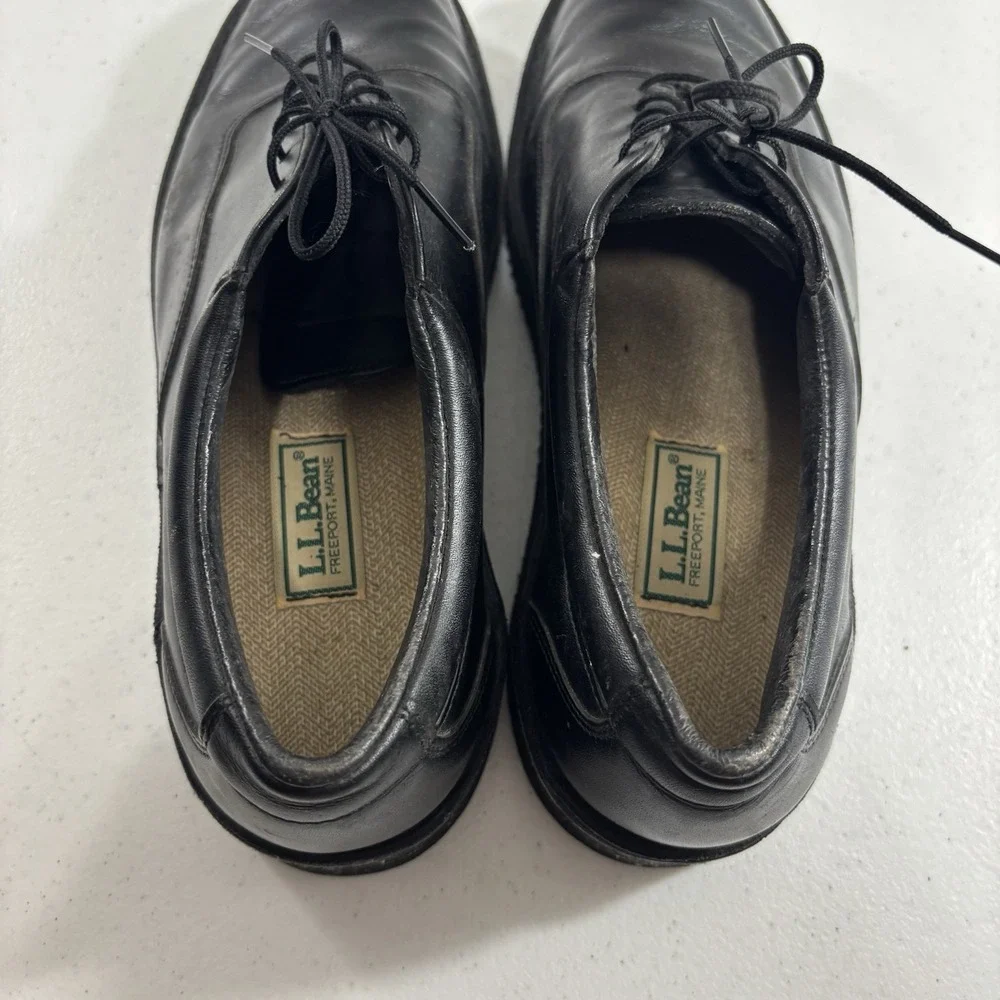 VTG L.L. Bean G2 Men's Black Leather Slip Resistant Work Loafer Shoes Sz 9 D